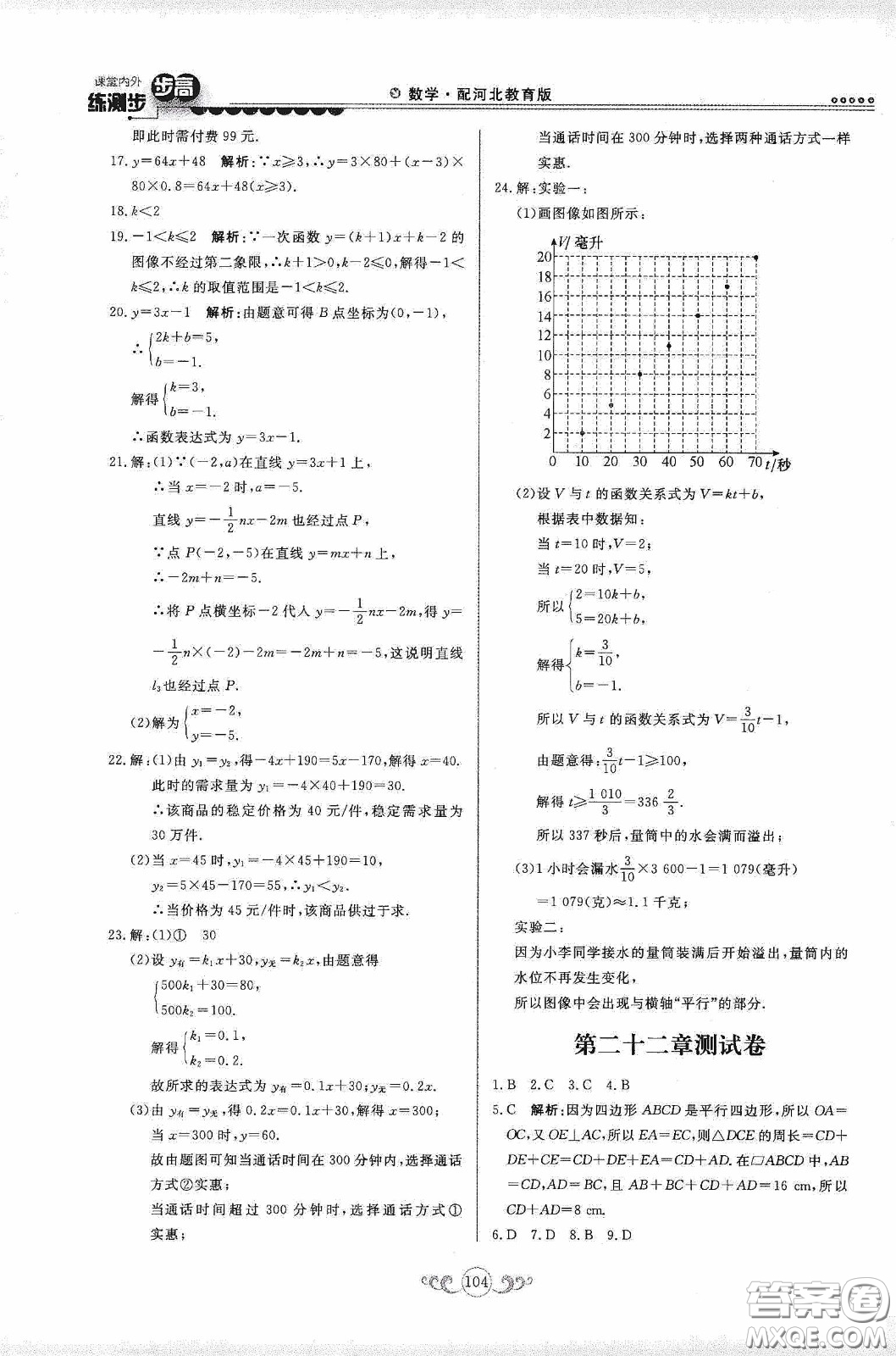 河北美術(shù)出版社2020課堂內(nèi)外練測步步高八年數(shù)學(xué)下冊河北教育版答案