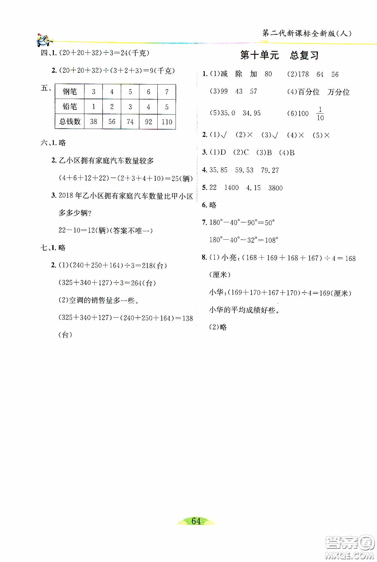 延邊人民出版社2020密解1對1課后練習四年級數(shù)學下冊人教答案