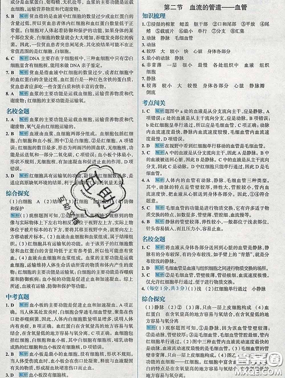 現(xiàn)代教育出版社2020新版走向中考考場(chǎng)七年級(jí)生物下冊(cè)人教版答案