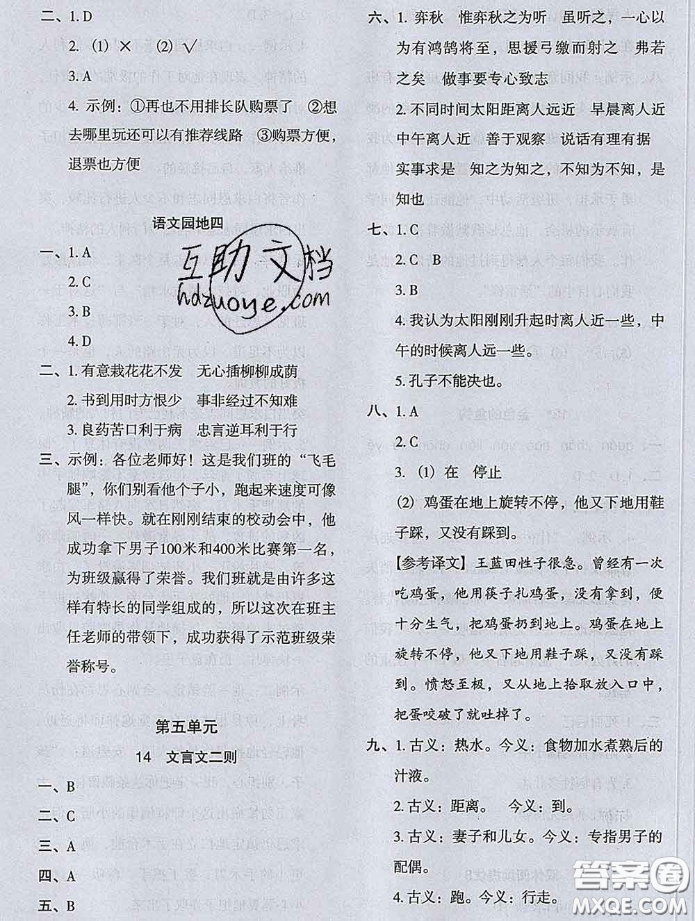 2020新版木頭馬分層課課練小學語文六年級下冊人教版答案