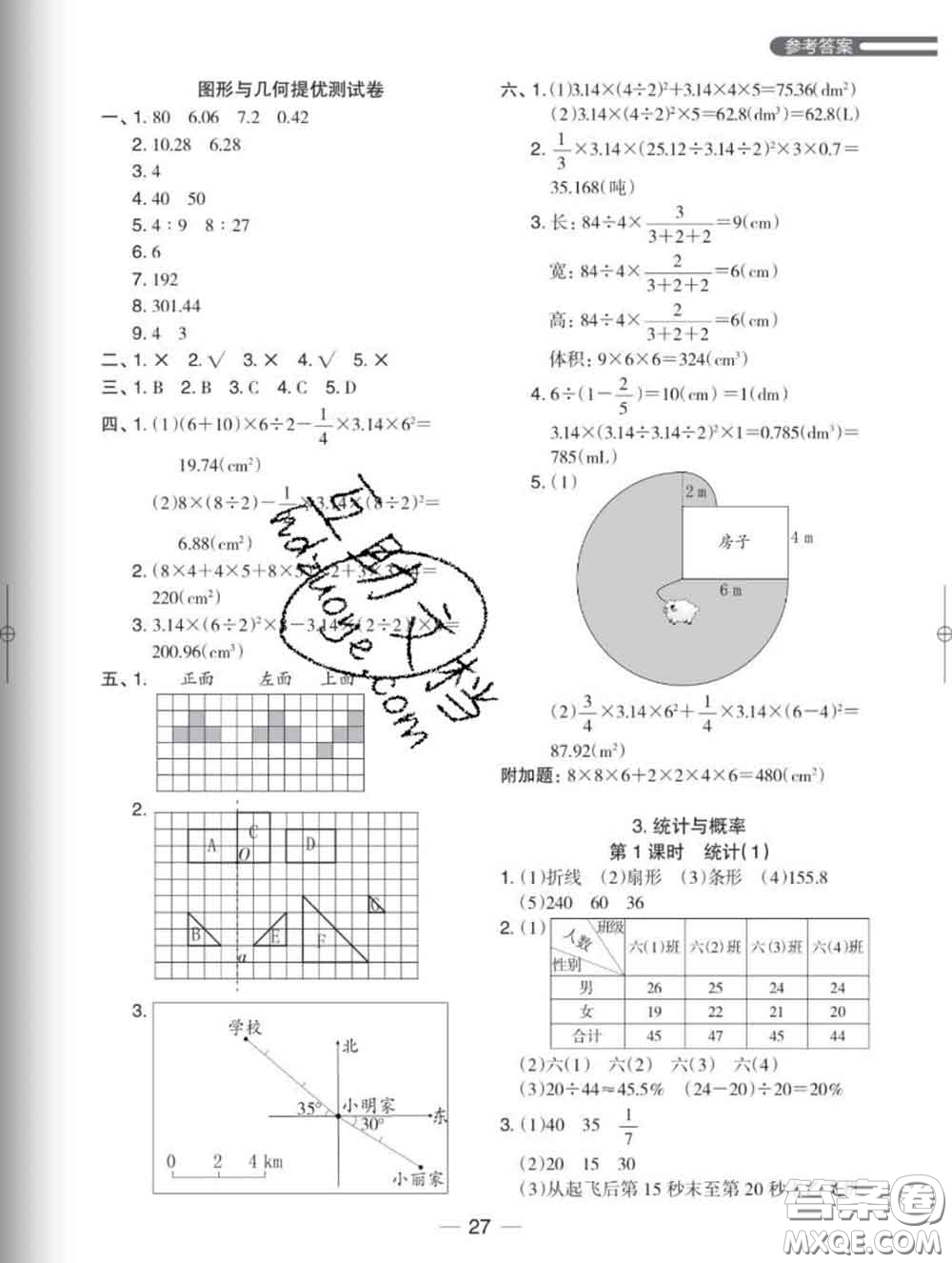 2020新版木頭馬分層課課練小學(xué)數(shù)學(xué)六年級下冊北師版答案