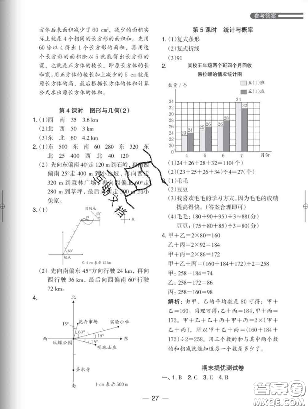 2020新版木頭馬分層課課練小學(xué)數(shù)學(xué)五年級下冊北師版答案