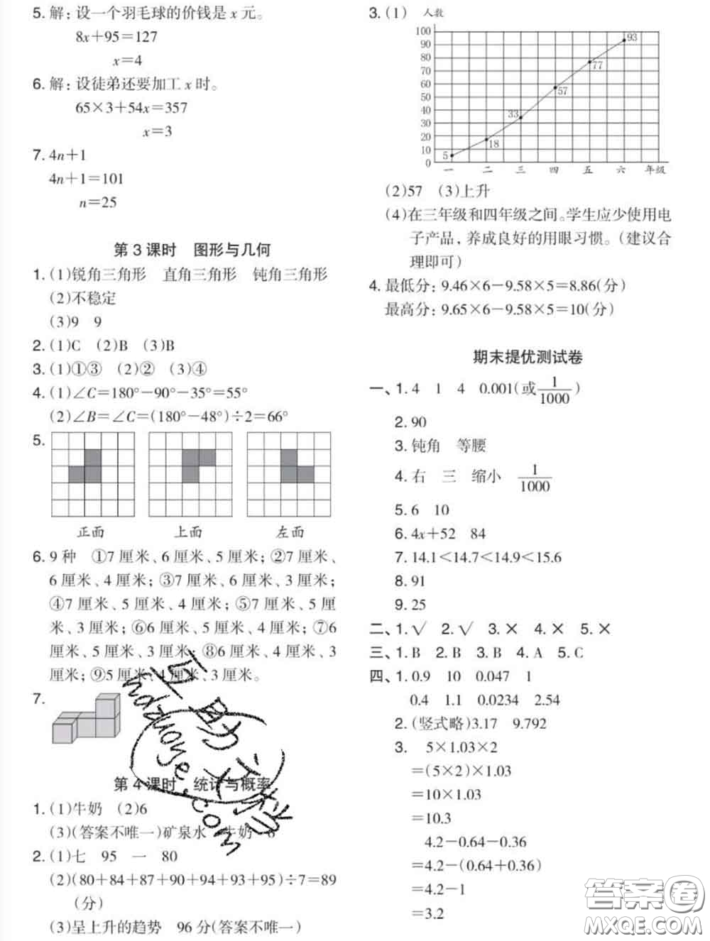 2020新版木頭馬分層課課練小學(xué)數(shù)學(xué)四年級(jí)下冊(cè)北師版答案