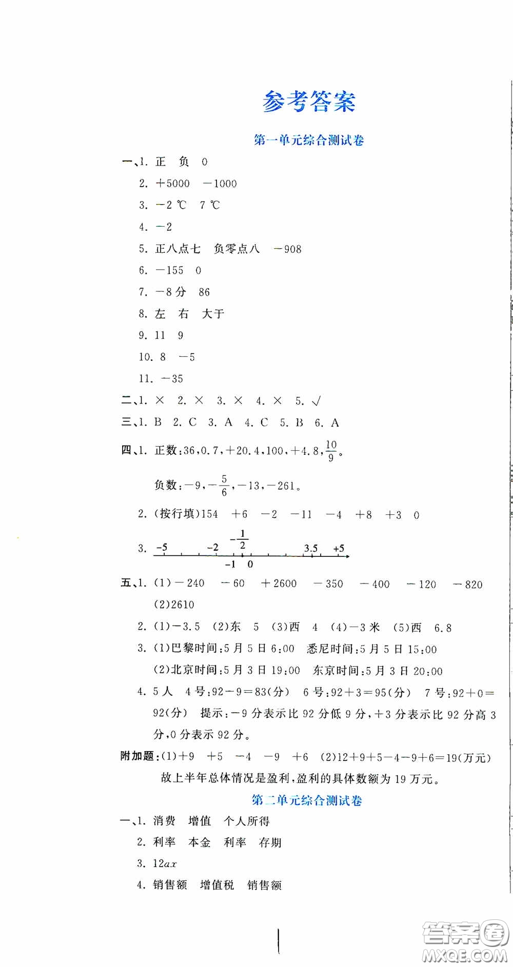 北京教育出版社2020提分教練優(yōu)學(xué)導(dǎo)練測試卷六年級數(shù)學(xué)下冊人教版答案