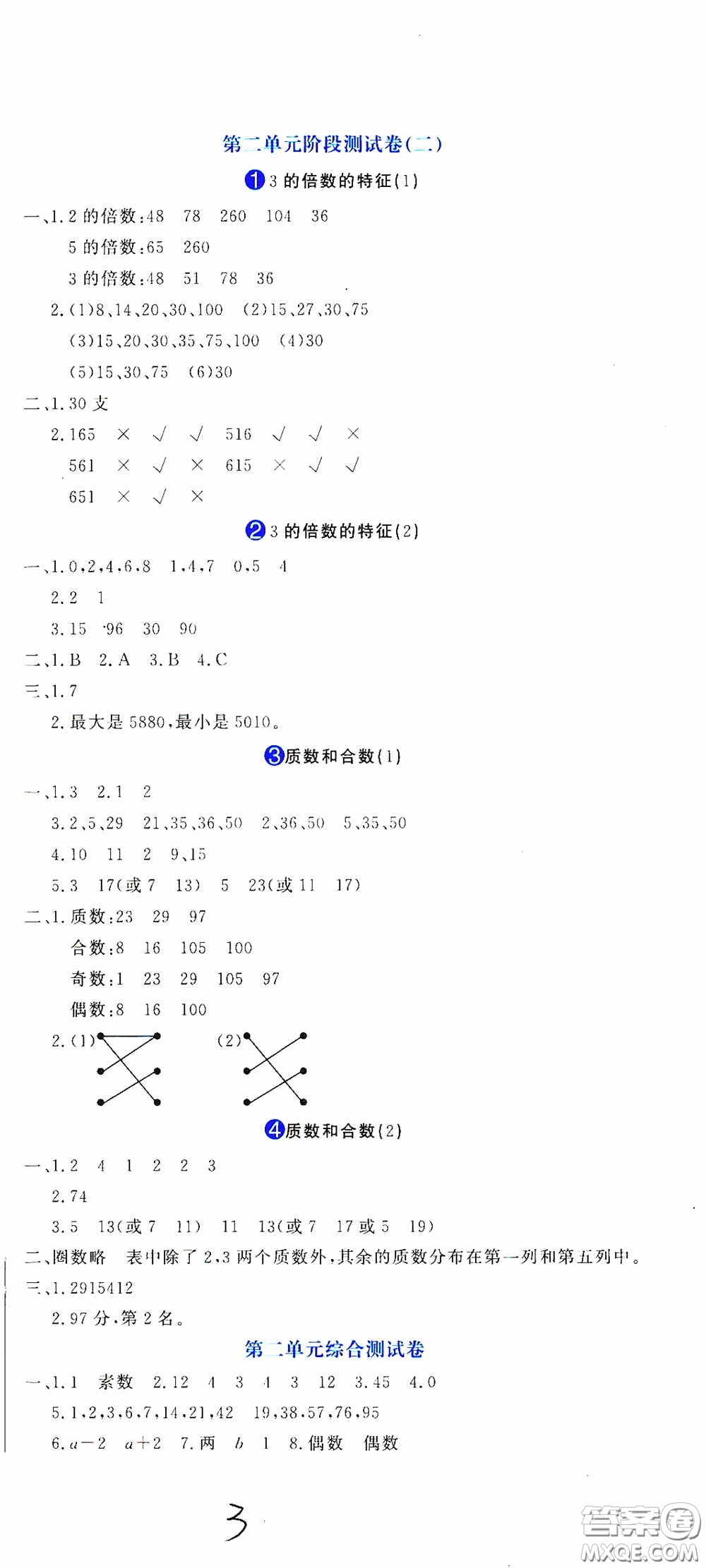 北京教育出版社2020提分教練優(yōu)學(xué)導(dǎo)練測(cè)試卷五年級(jí)數(shù)學(xué)下冊(cè)人教版答案