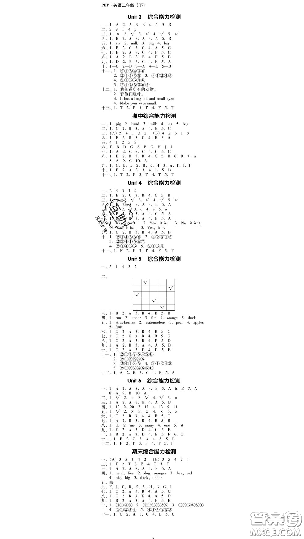 廣東經(jīng)濟(jì)出版社2020春廣東作業(yè)本三年級英語下冊人教版答案