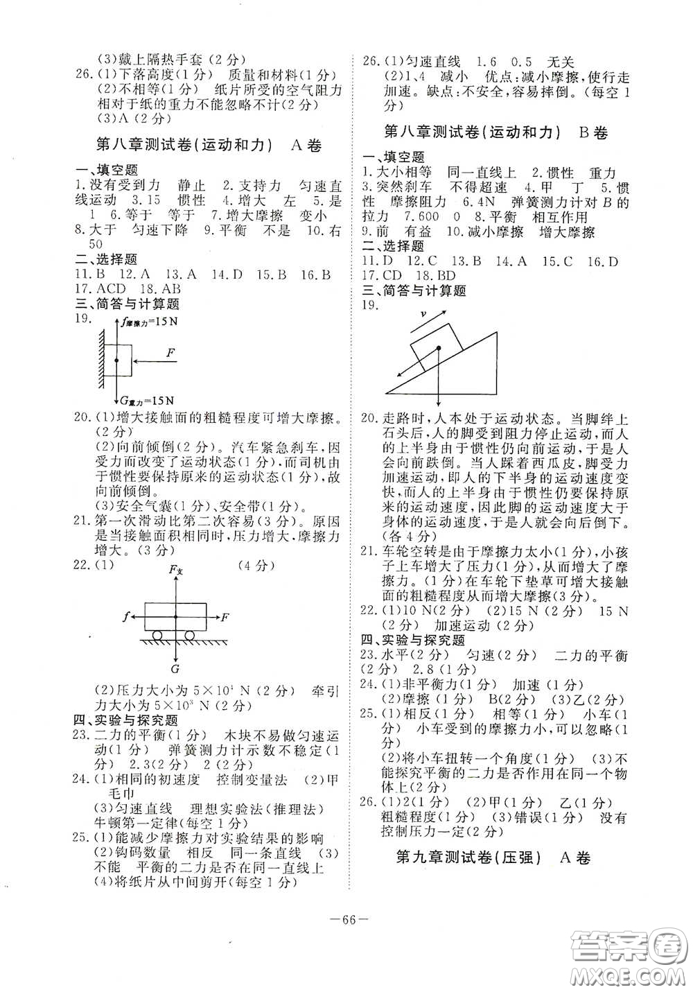 江西教育出版社2020能力形成同步測(cè)試卷八年級(jí)物理下冊(cè)人教版答案