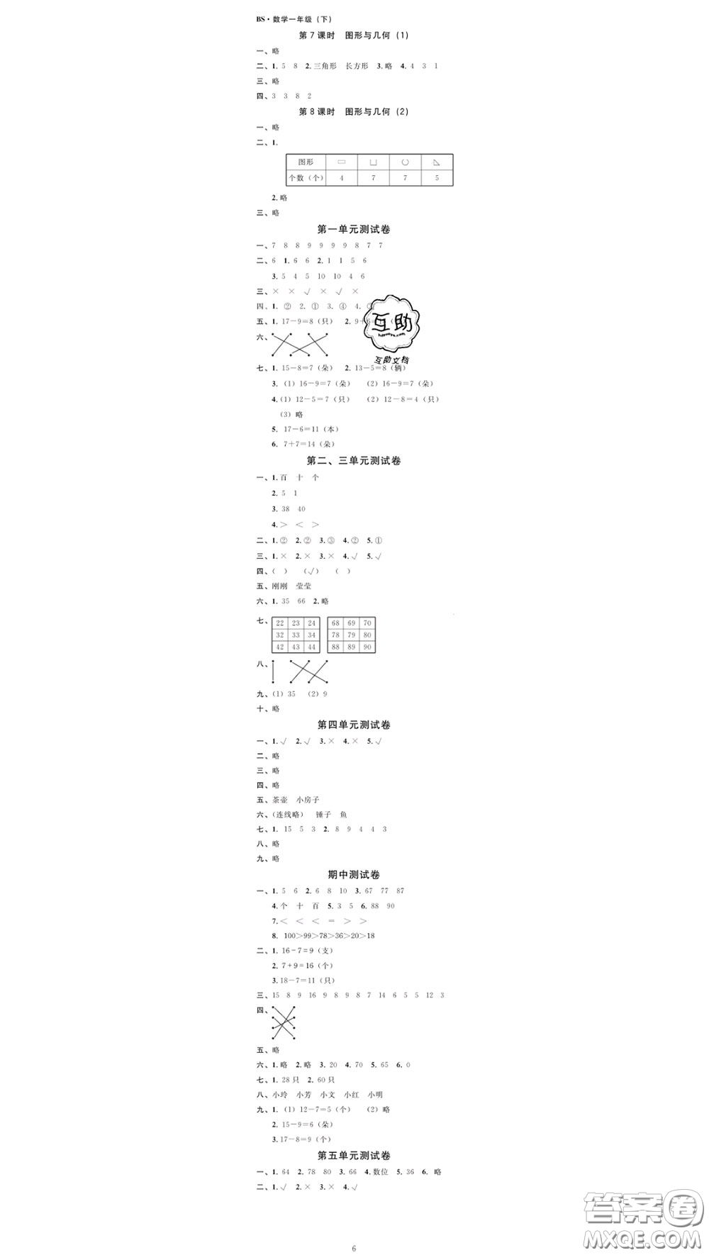 廣東經(jīng)濟出版社2020春廣東作業(yè)本一年級數(shù)學(xué)下冊北師版答案