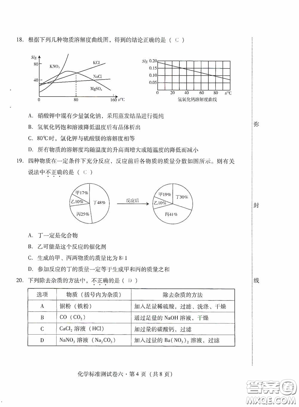 優(yōu)佳學(xué)案2020云南省初中學(xué)業(yè)水平考試標(biāo)準(zhǔn)測(cè)試卷化學(xué)答案