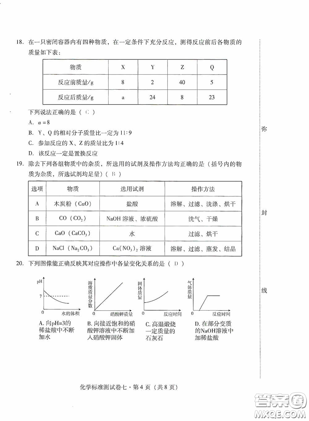 優(yōu)佳學(xué)案2020云南省初中學(xué)業(yè)水平考試標(biāo)準(zhǔn)測(cè)試卷化學(xué)答案