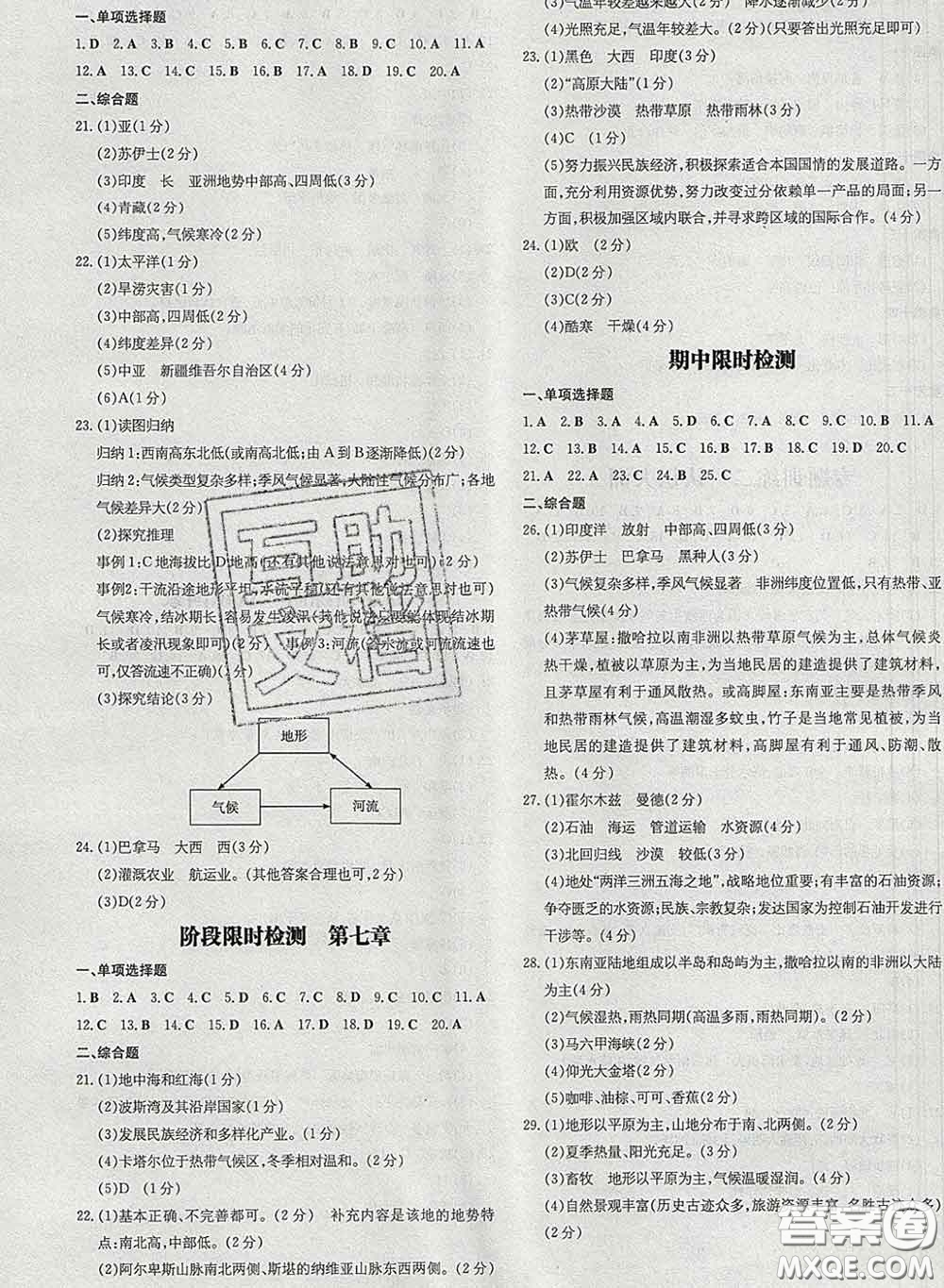 2020新版練案課時(shí)作業(yè)本七年級(jí)地理下冊(cè)商務(wù)星球版答案