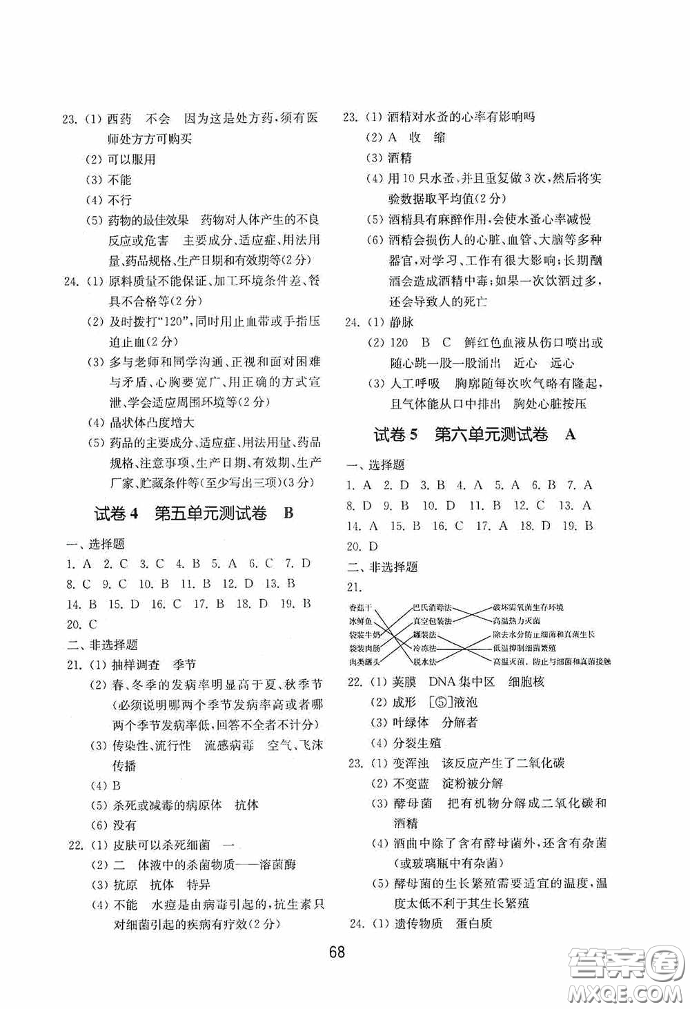 山東教育出版社2020初中基礎(chǔ)訓(xùn)練七年級生物學(xué)下冊54學(xué)制版答案