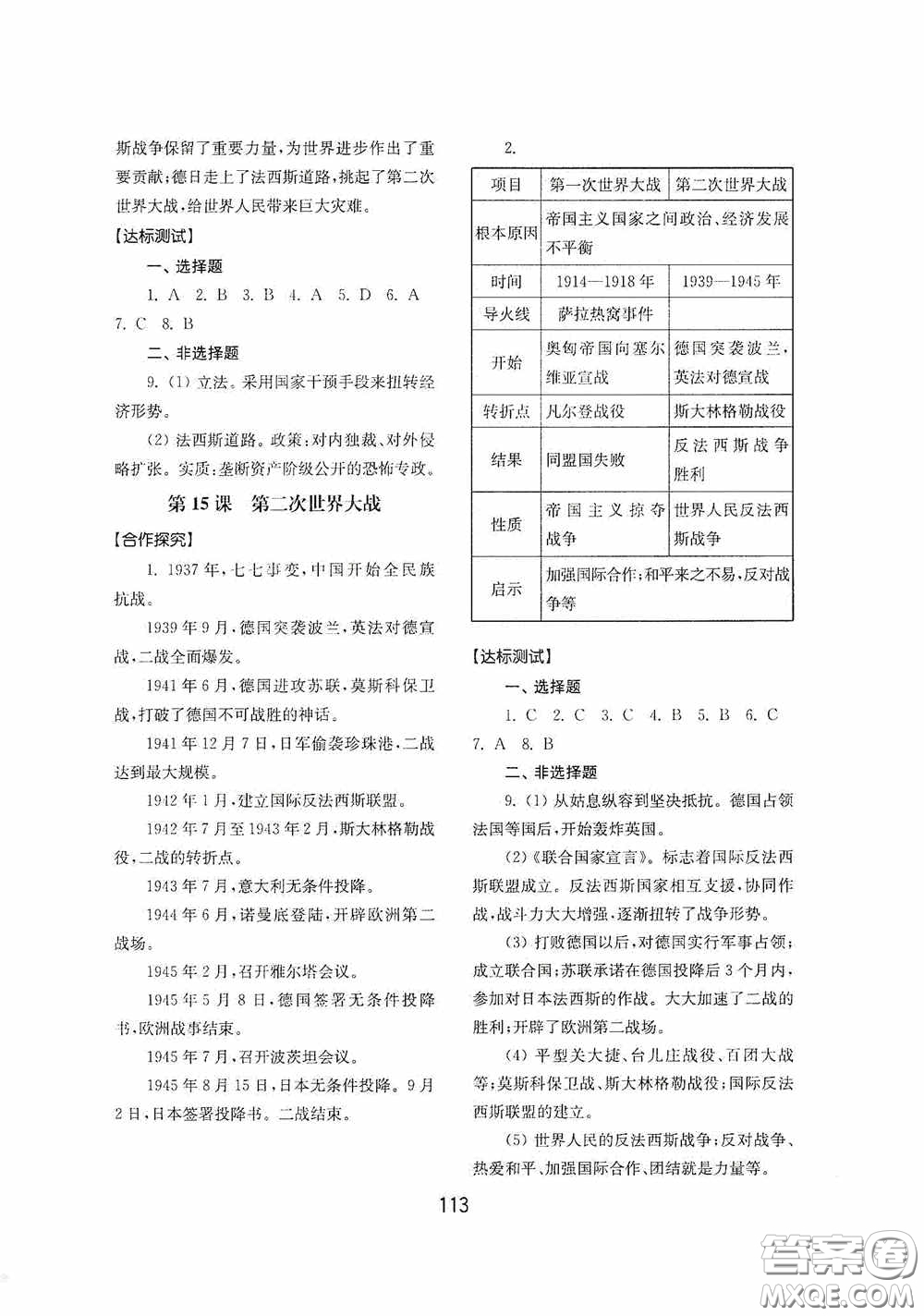 山東教育出版社2020初中基礎(chǔ)訓(xùn)練世界歷史第二冊(cè)54學(xué)制答案