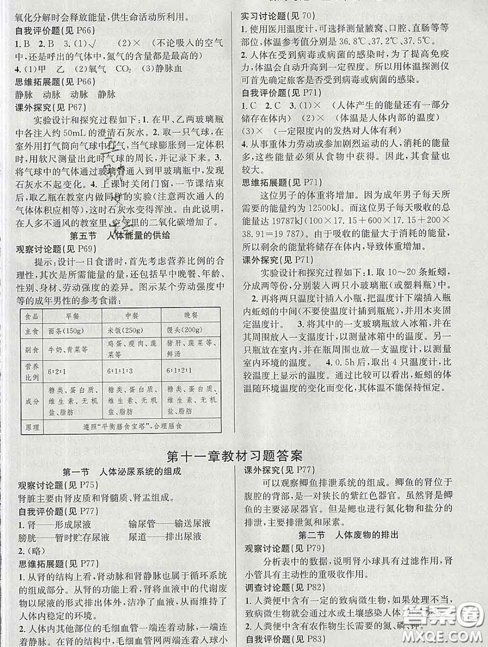 安徽師范大學(xué)出版社2020新版課時(shí)奪冠七年級(jí)生物下冊(cè)蘇教版答案