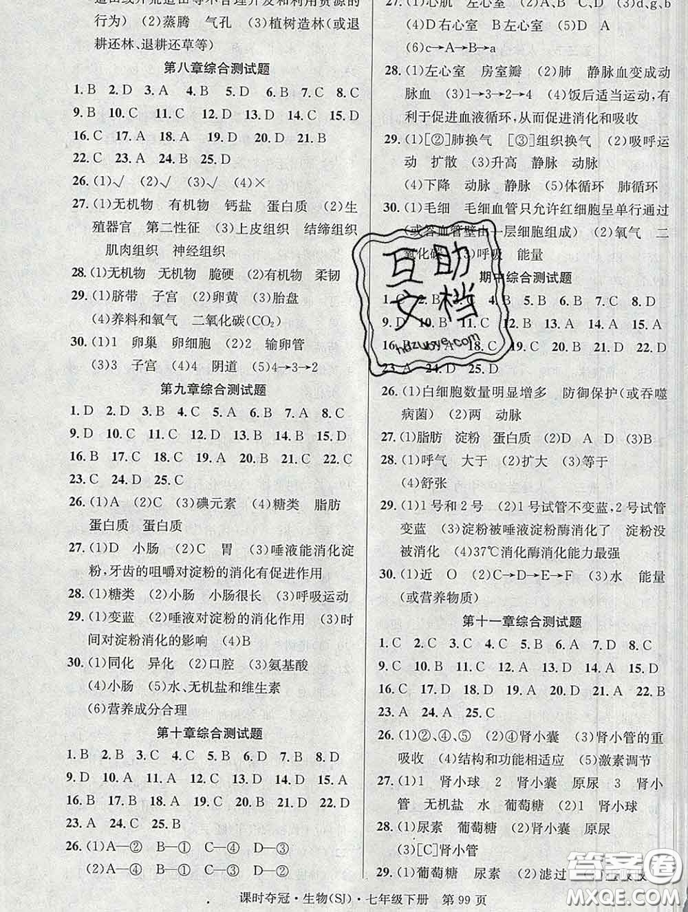 安徽師范大學(xué)出版社2020新版課時(shí)奪冠七年級(jí)生物下冊(cè)蘇教版答案