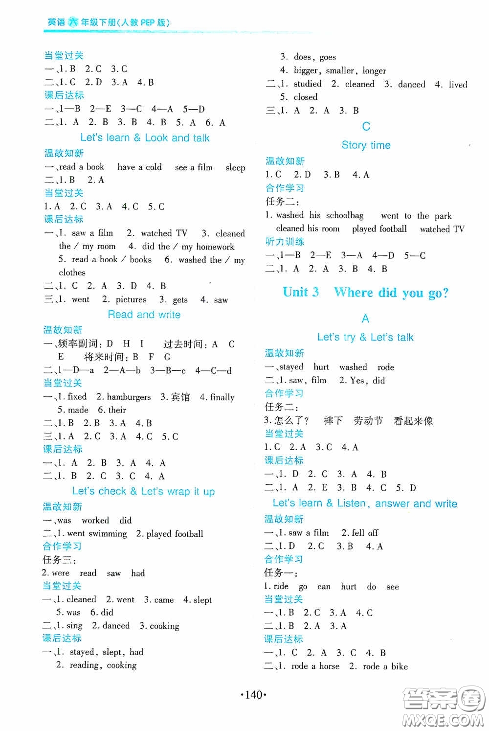 2020一課一案創(chuàng)新導(dǎo)學(xué)六年級英語下冊合訂本人教版答案