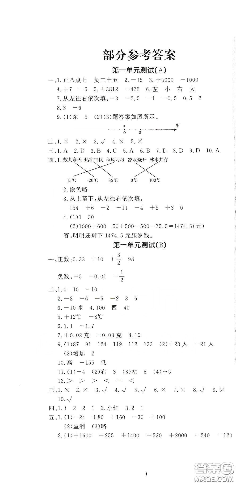 花山文藝出版社2020課時練測試卷六年級數(shù)學(xué)下冊答案