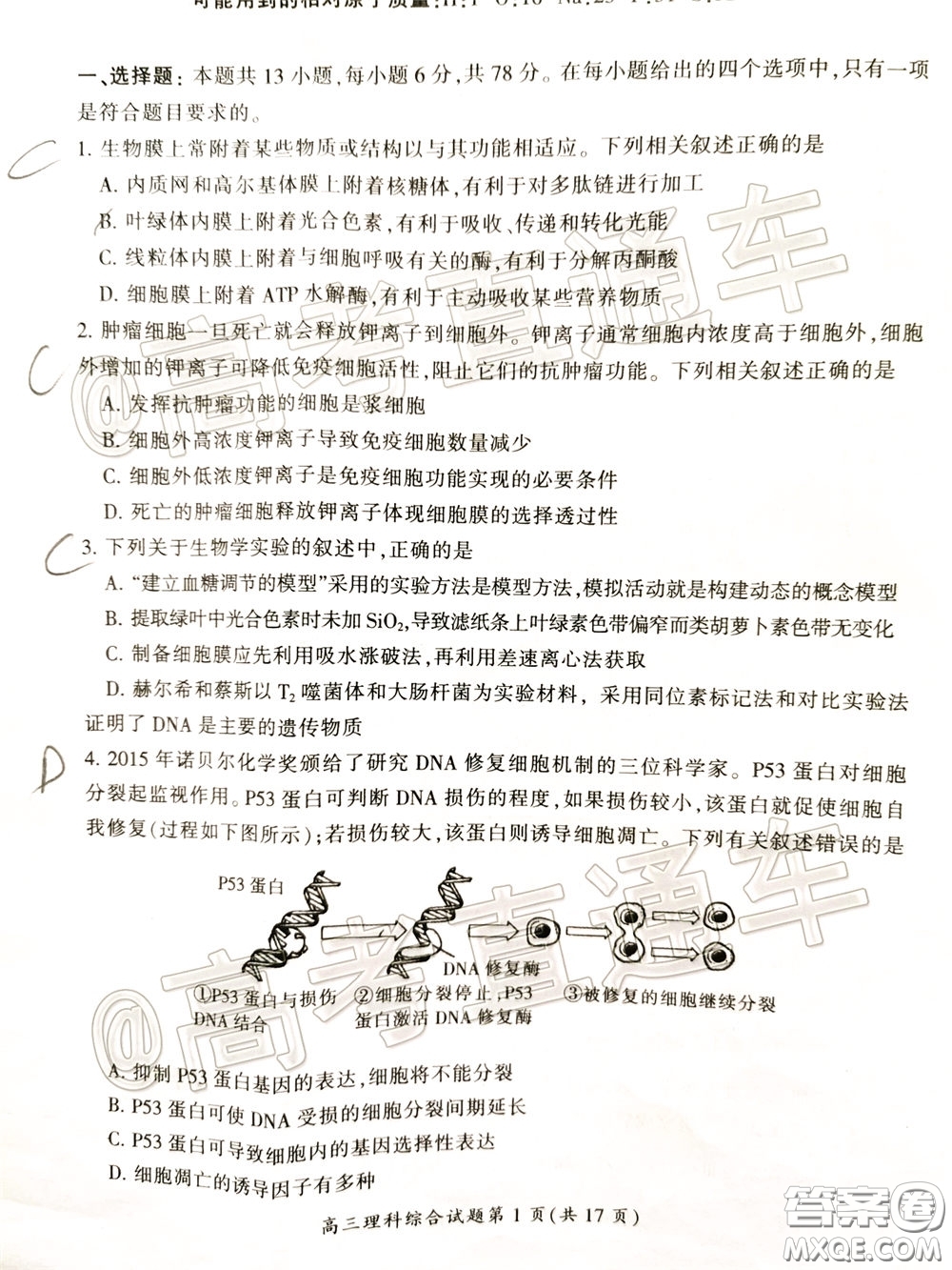 郴州市2020屆高三第二次教學質(zhì)量監(jiān)測試卷理科綜合試題及答案