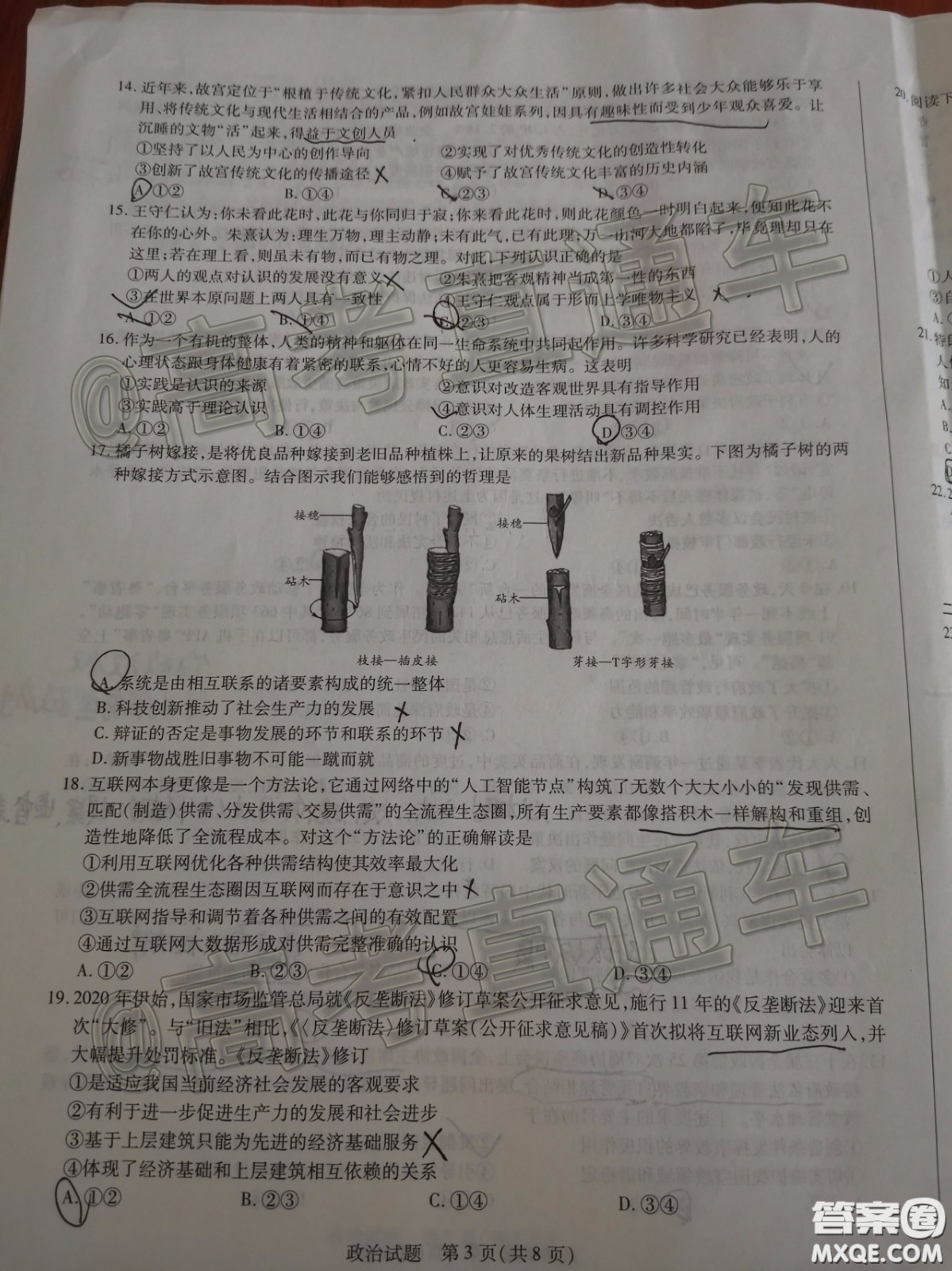 天一大聯(lián)考2019-2020學(xué)年海南省高三年級(jí)第三次模擬考試政治試題及答案