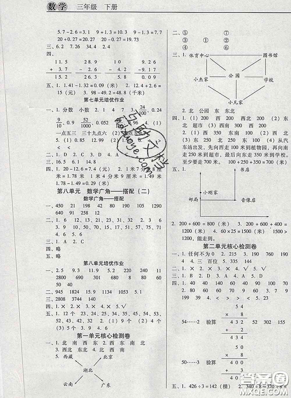 2020新版名校名師培優(yōu)作業(yè)本加核心試卷三年級數(shù)學(xué)下冊人教版答案