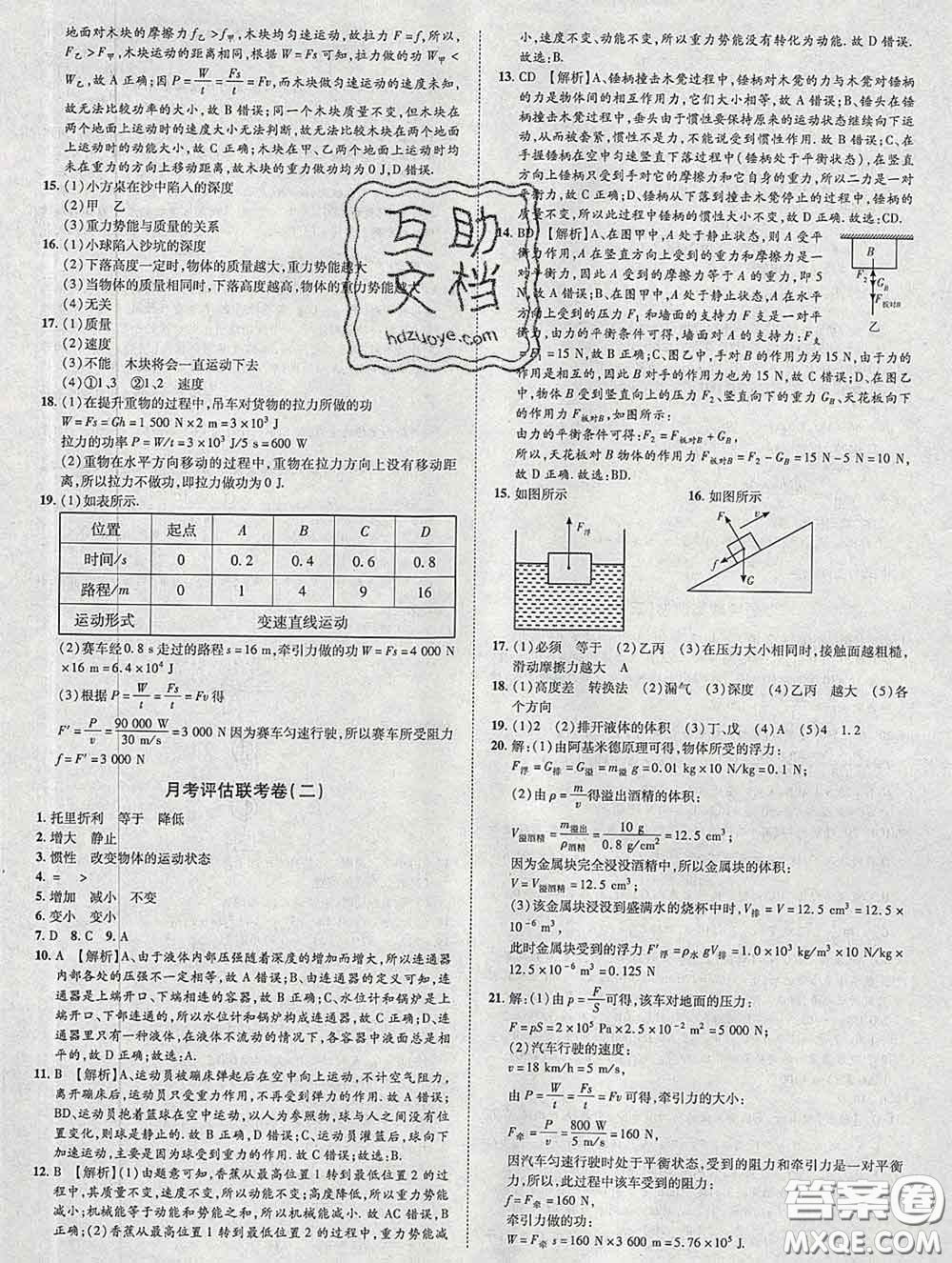 2020新版金榜名題單元加期末卷八年級(jí)物理下冊(cè)人教版參考答案