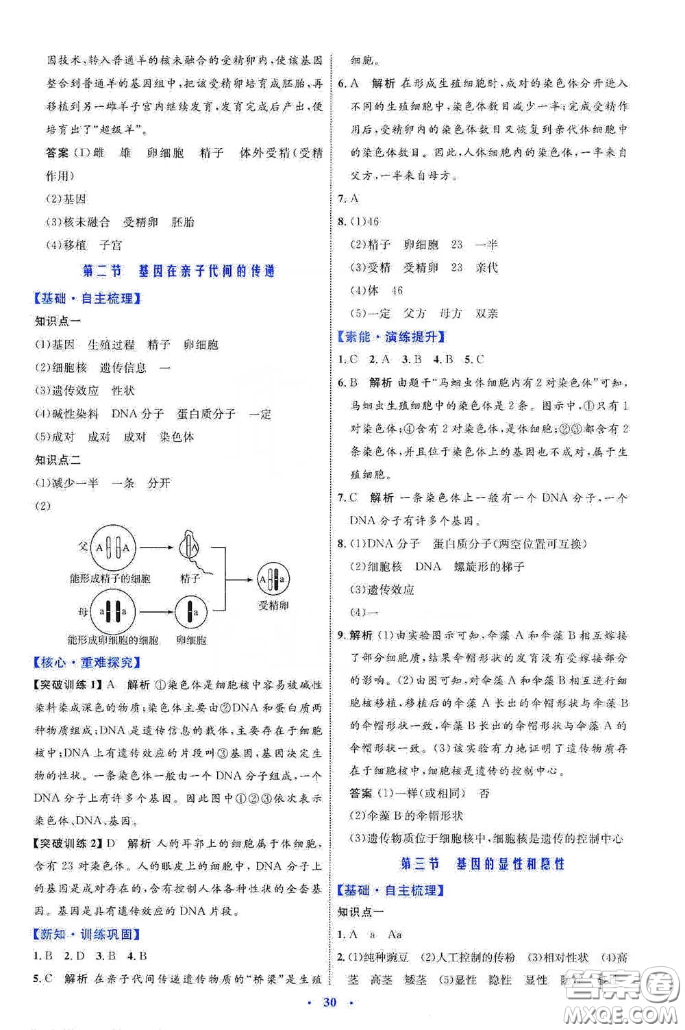 內(nèi)蒙古教育出版社2020學(xué)習(xí)目標(biāo)與檢測(cè)八年級(jí)生物學(xué)下冊(cè)人教版答案