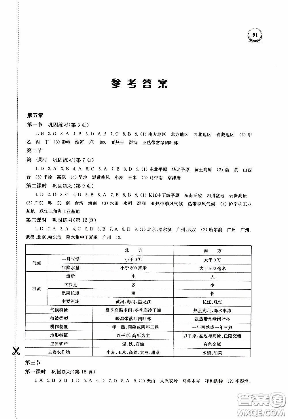 2020年探究與訓(xùn)練地理八年級(jí)下學(xué)期用湘教版參考答案