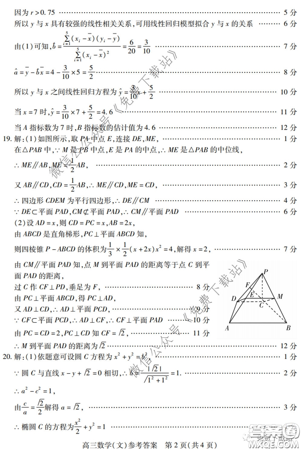 運(yùn)城市2020年高三4月調(diào)研測(cè)試文科數(shù)學(xué)試題及答案