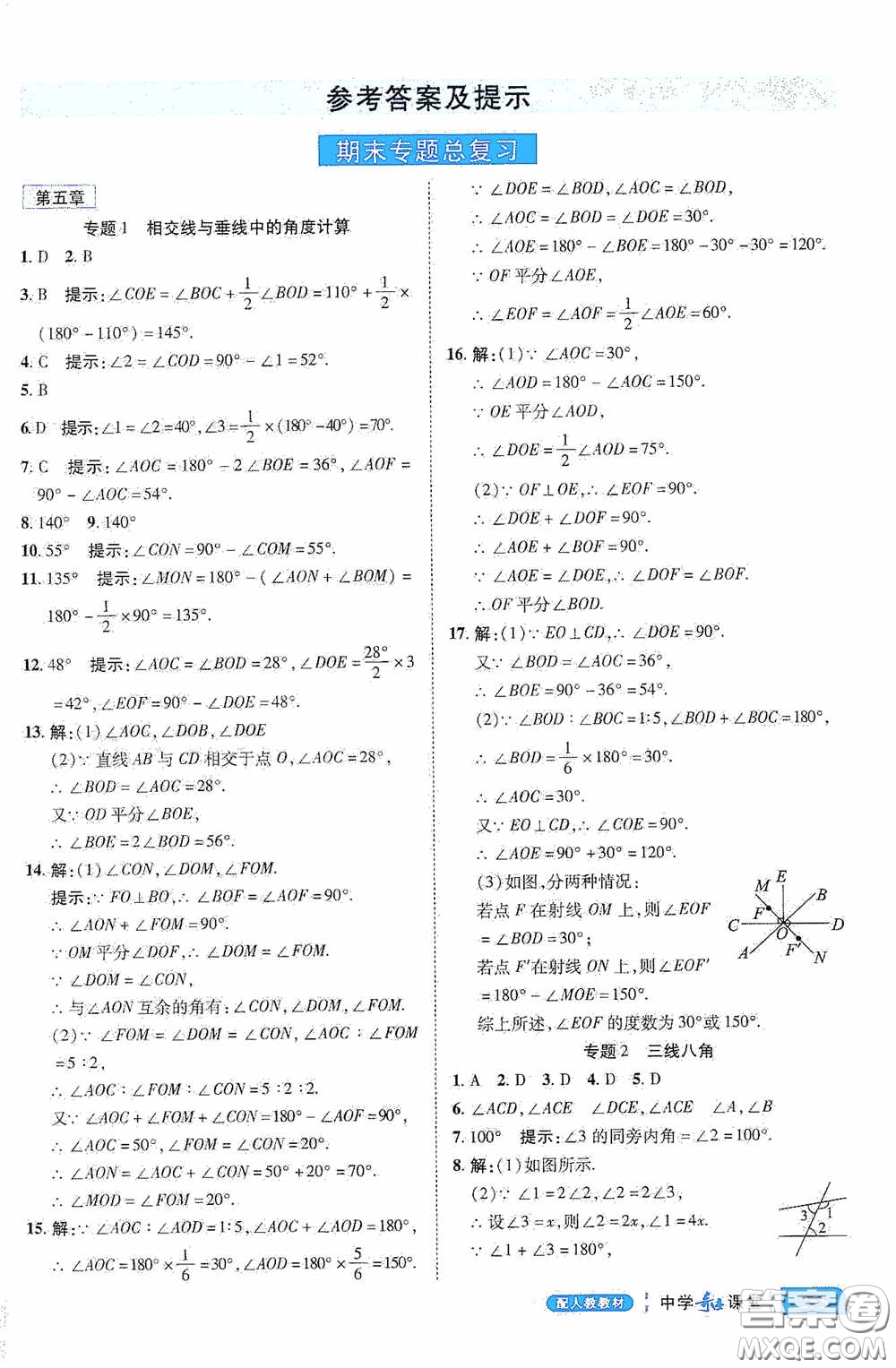 世紀(jì)英才中學(xué)奇跡課堂2020期末專題總復(fù)習(xí)七年級數(shù)學(xué)下冊人教版教材答案