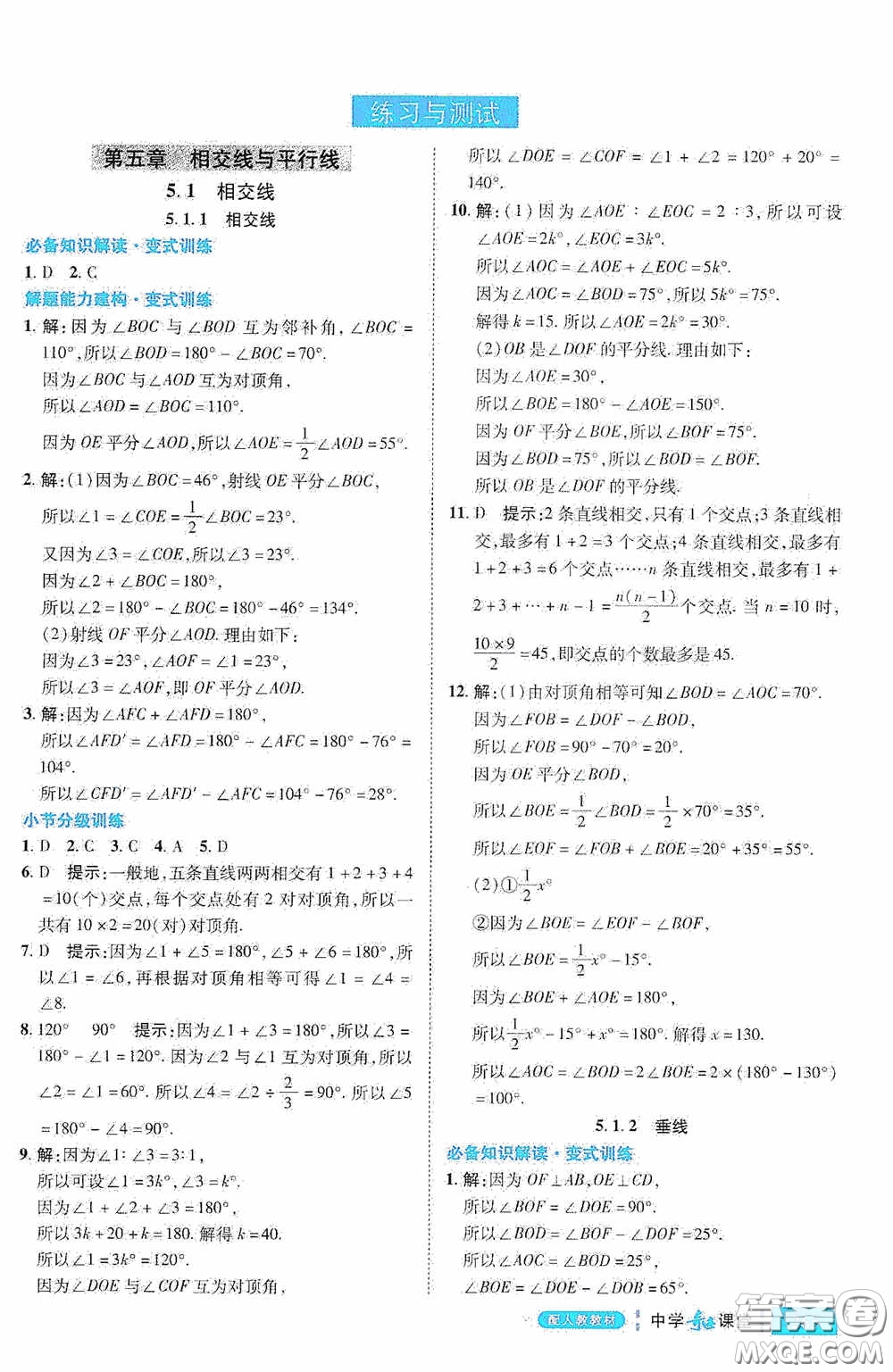 世紀(jì)英才中學(xué)奇跡課堂2020期末專題總復(fù)習(xí)七年級數(shù)學(xué)下冊人教版教材答案