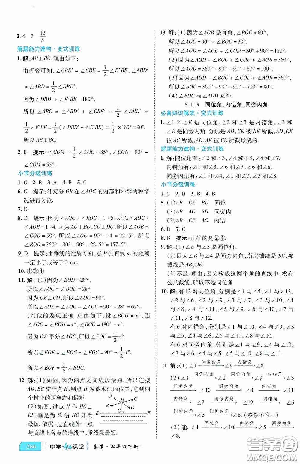 世紀(jì)英才中學(xué)奇跡課堂2020期末專題總復(fù)習(xí)七年級數(shù)學(xué)下冊人教版教材答案