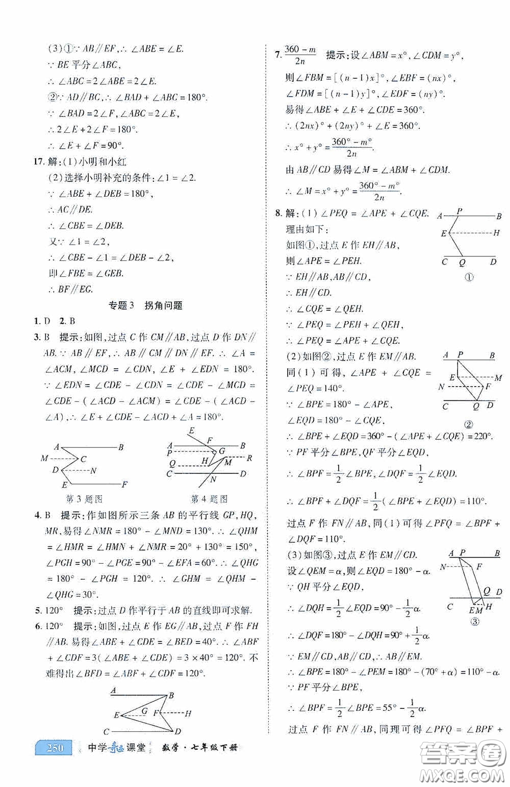 世紀(jì)英才中學(xué)奇跡課堂2020期末專題總復(fù)習(xí)七年級(jí)數(shù)學(xué)下冊(cè)浙教版教材答案