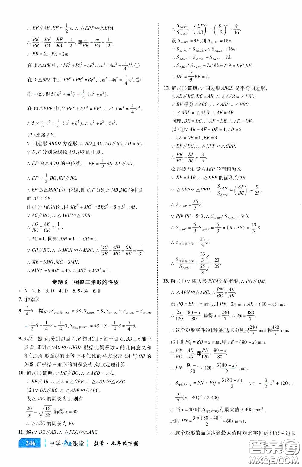 世紀英才中學奇跡課堂2020中考專題總復習九年級數學下冊人教版教材答案