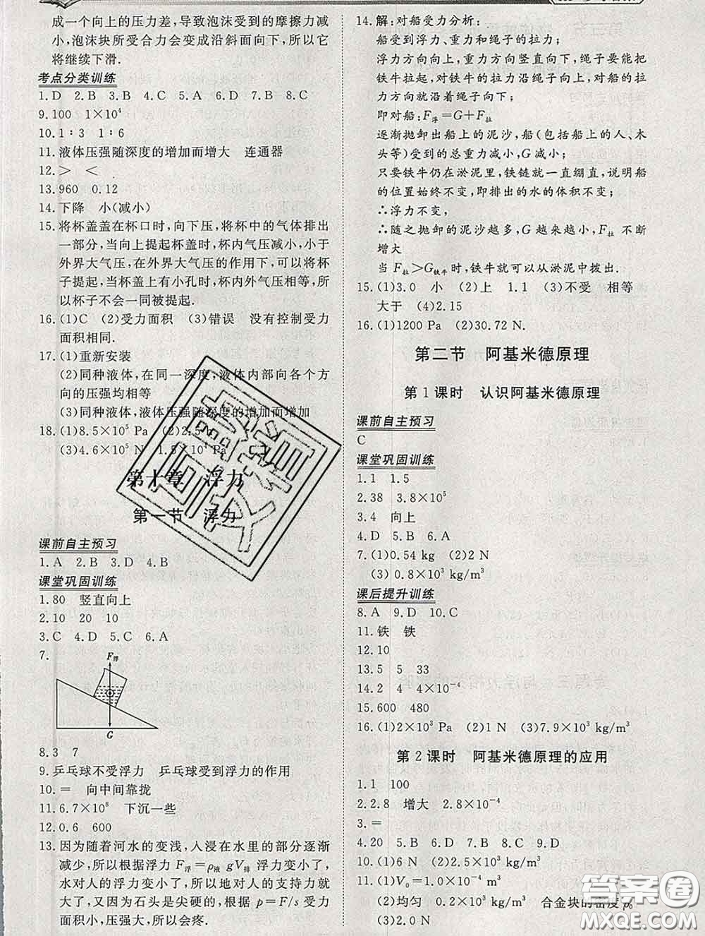 2020新版標(biāo)準(zhǔn)課堂作業(yè)八年級(jí)物理下冊人教版參考答案