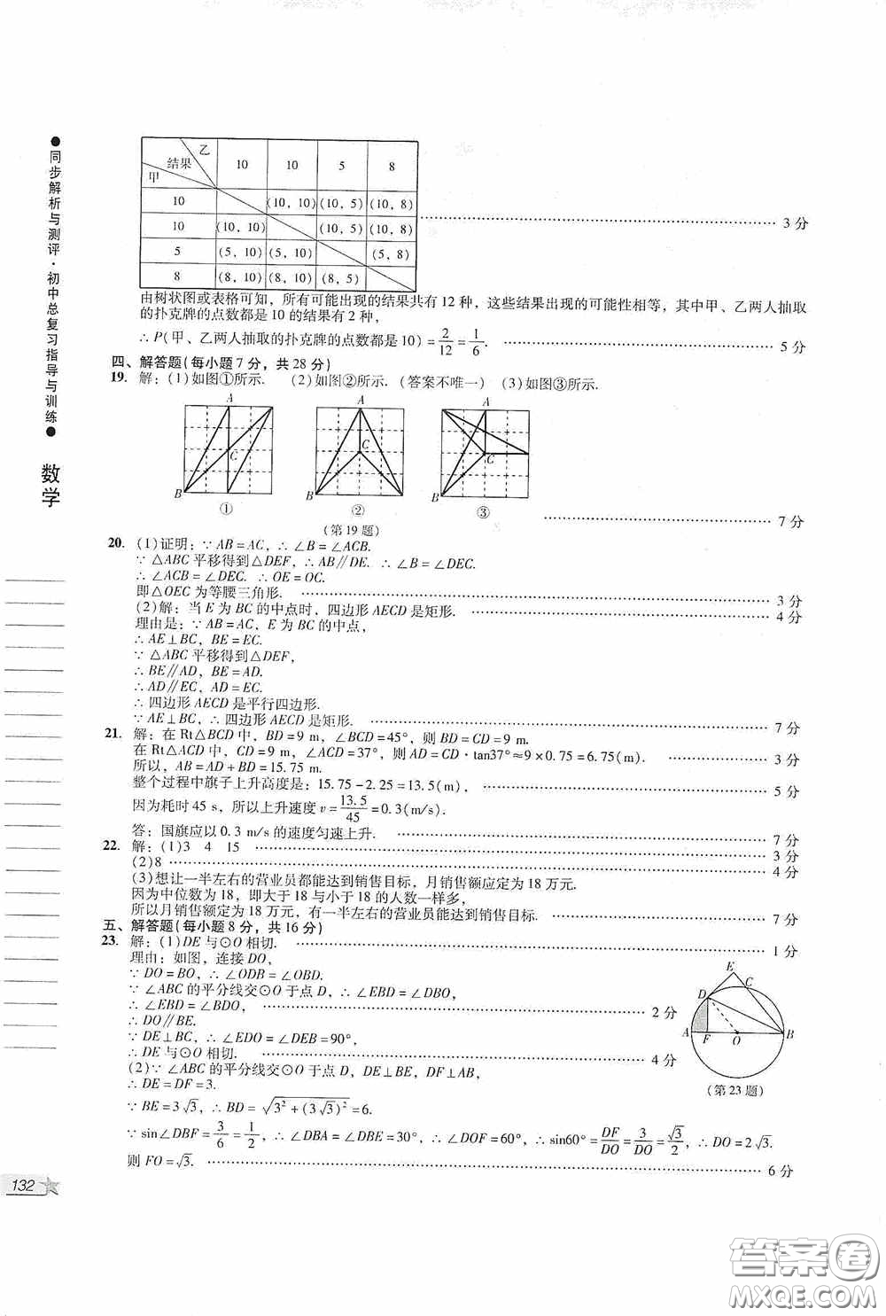 人民教育出版社2020同步解析與測評初中總復習指導與訓練數(shù)學答案