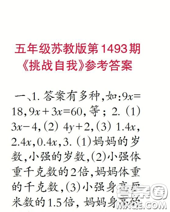 2020小學(xué)生數(shù)學(xué)報(bào)五年級(jí)下學(xué)期第1493期答案