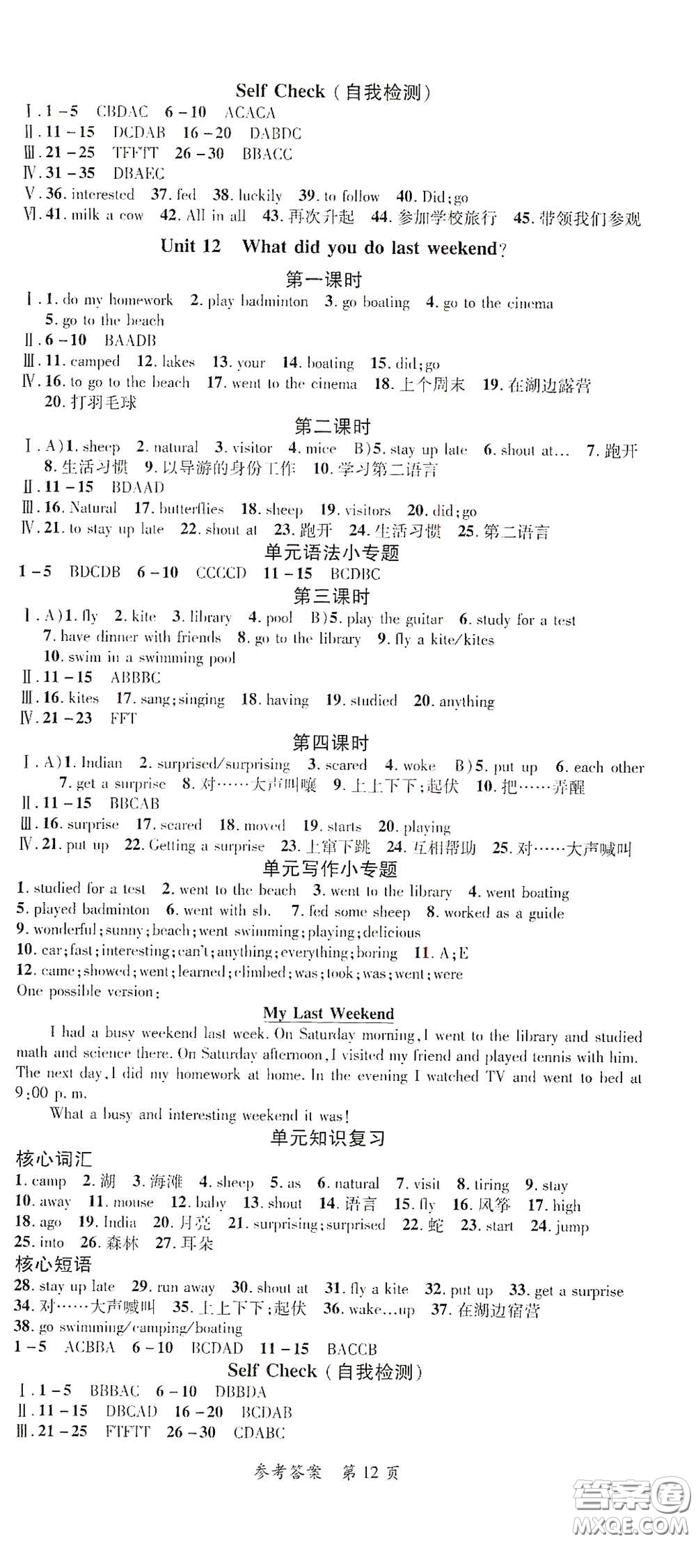 新疆青少年出版社2020高效課堂七年級(jí)英語下冊人教版答案