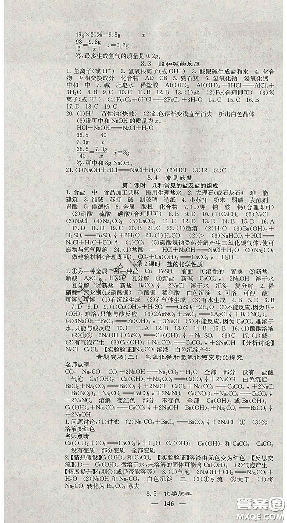 四川大學(xué)出版社2020春名校課堂內(nèi)外九年級化學(xué)下冊科學(xué)版答案