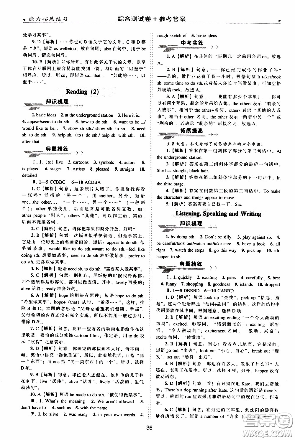 2020年能力拓展練習(xí)八年級下冊英語牛津英語版參考答案