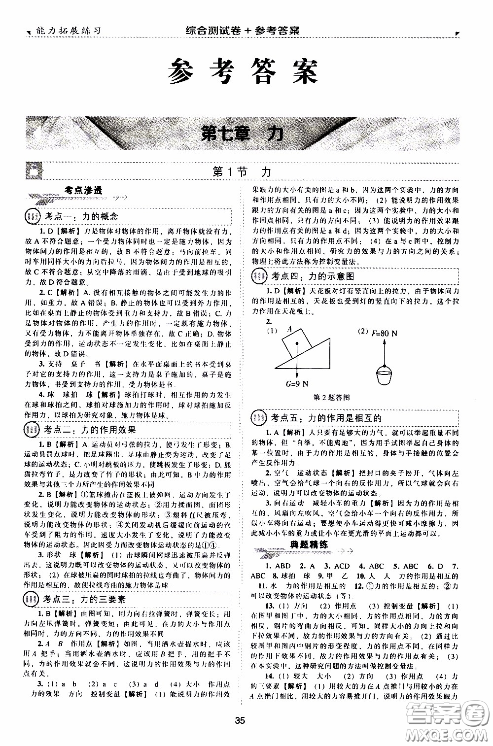 2020年能力拓展練習(xí)八年級下冊物理人教版參考答案