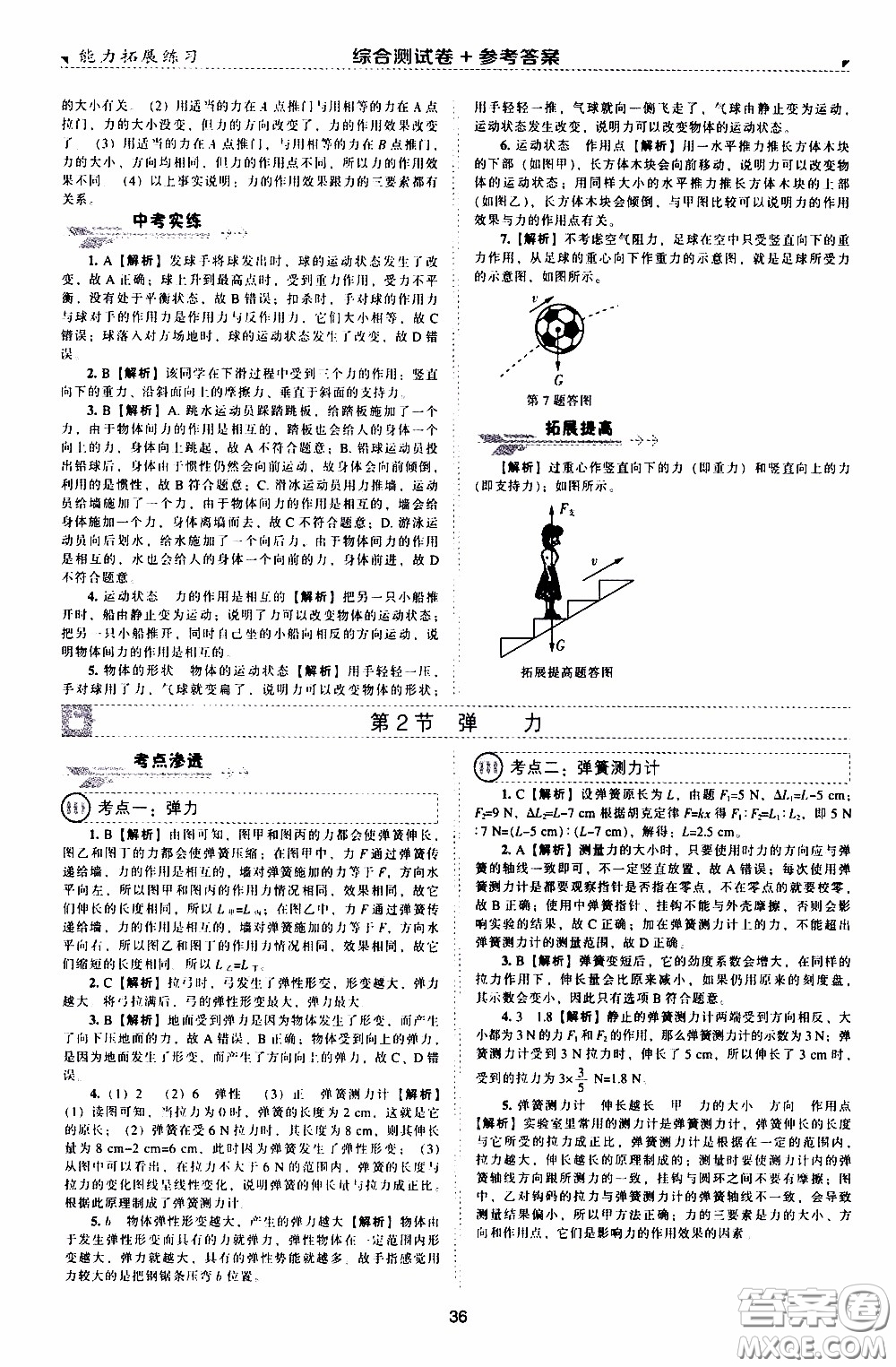 2020年能力拓展練習(xí)八年級下冊物理人教版參考答案