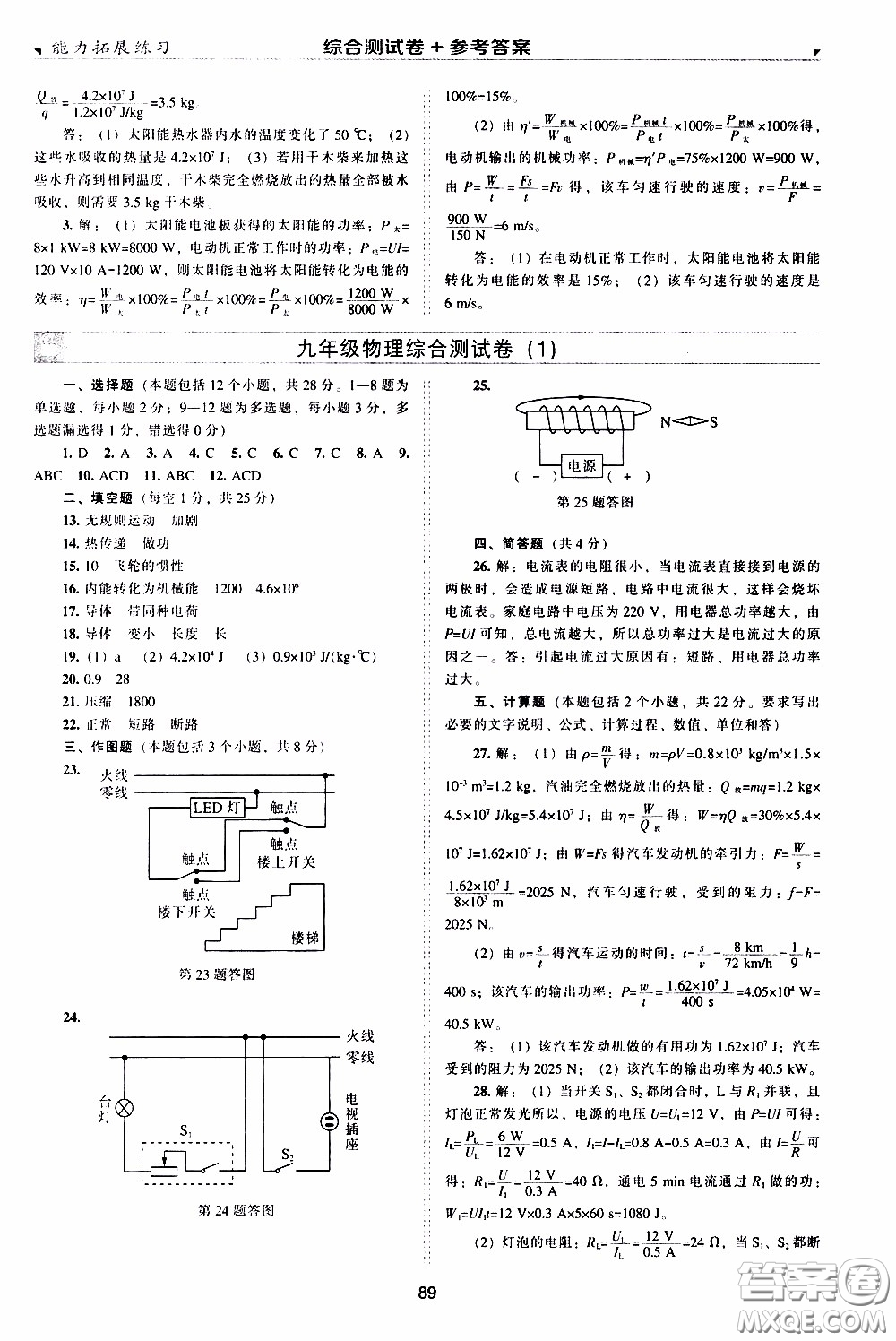 2020年能力拓展練習(xí)九年級(jí)下冊(cè)物理人教版參考答案