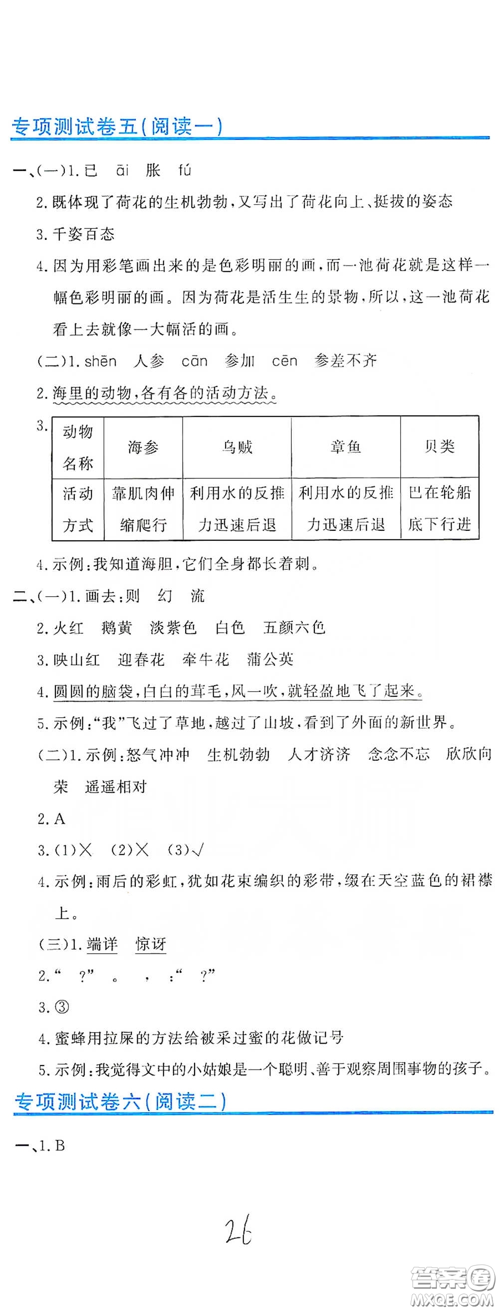 北京教育出版社2020新目標檢測同步單元測試卷三年級語文下冊人教版答案