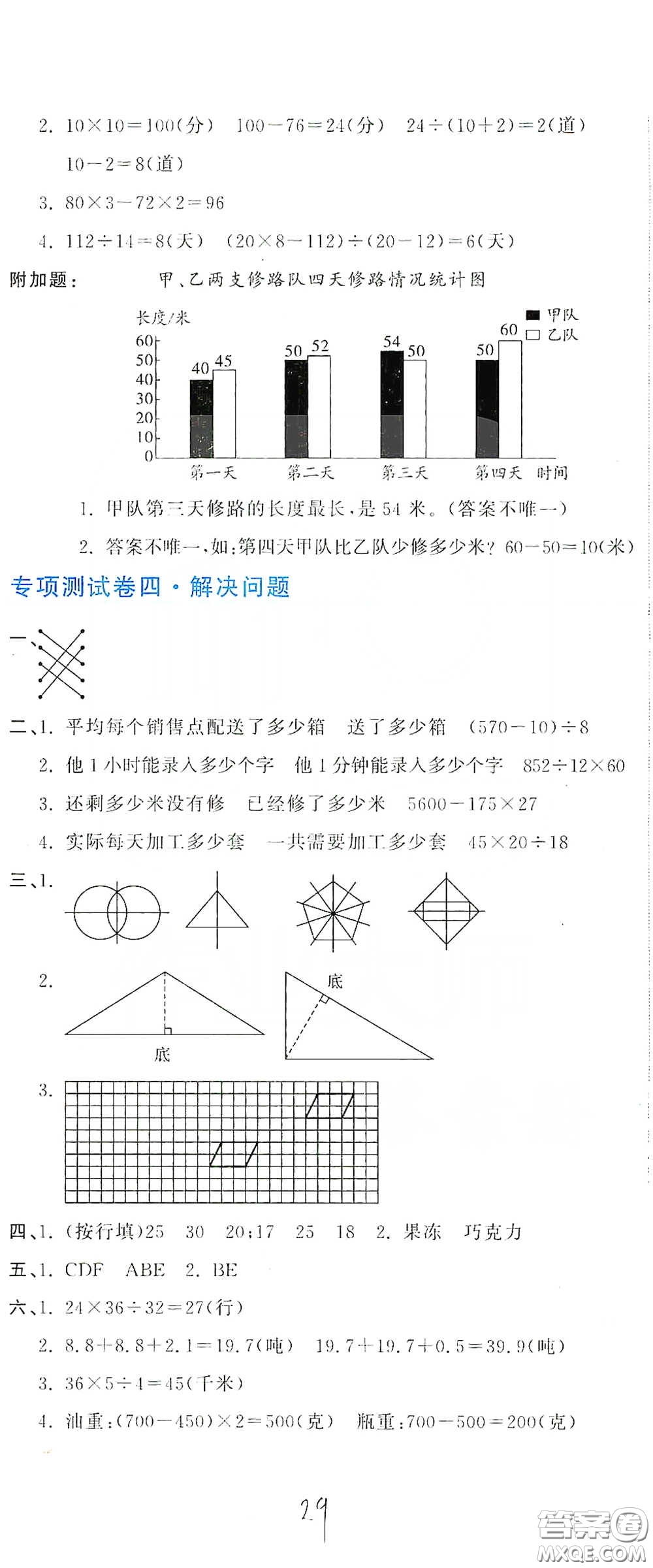 北京教育出版社2020新目標(biāo)檢測(cè)同步單元測(cè)試卷四年級(jí)數(shù)學(xué)下冊(cè)人教版答案