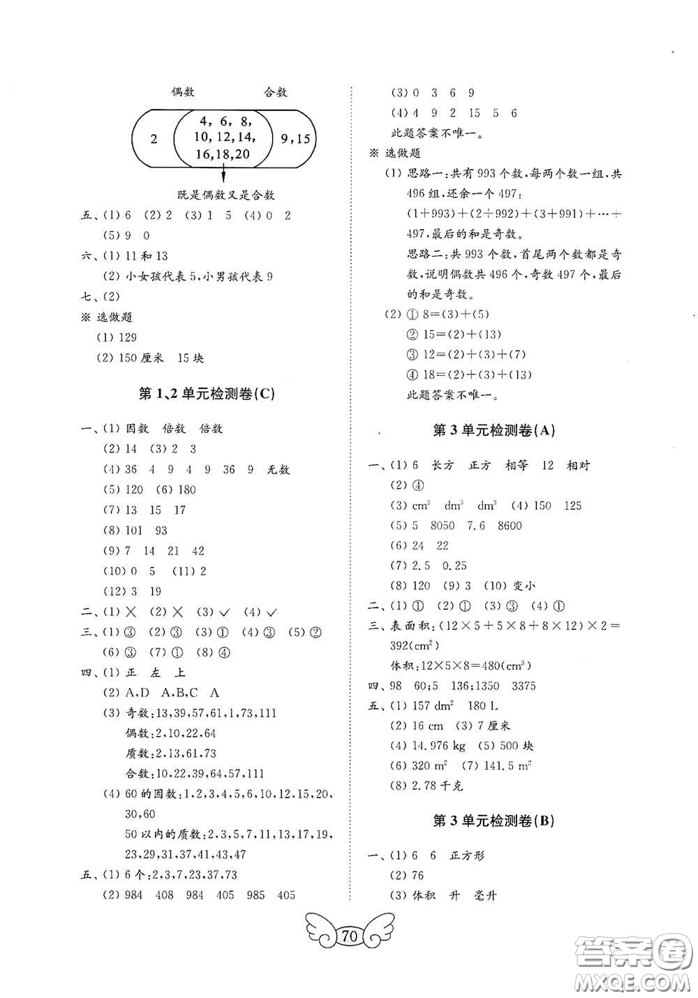 山東教育出版社2020金鑰匙小學(xué)數(shù)學(xué)試卷五年級(jí)下冊(cè)人教版答案