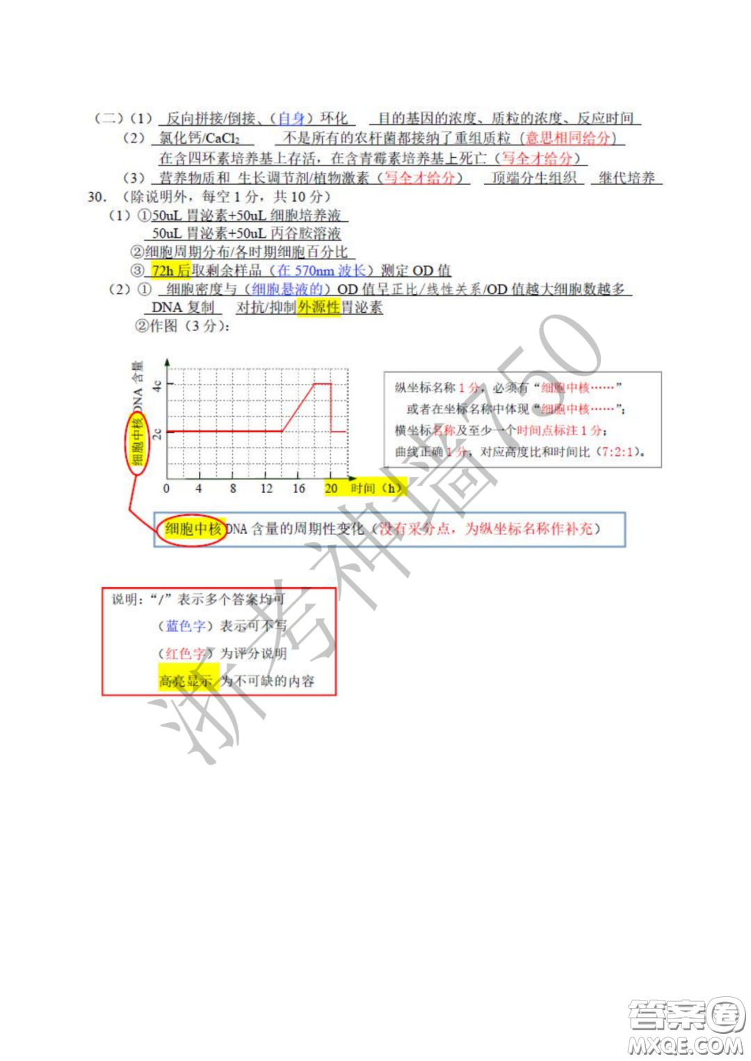 2020年4月溫州市普通高中高考適應(yīng)性測(cè)試生物答案