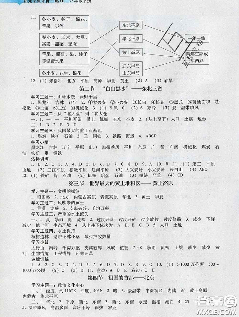 2020新版陽光學(xué)業(yè)評價八年級地理下冊人教版參考答案