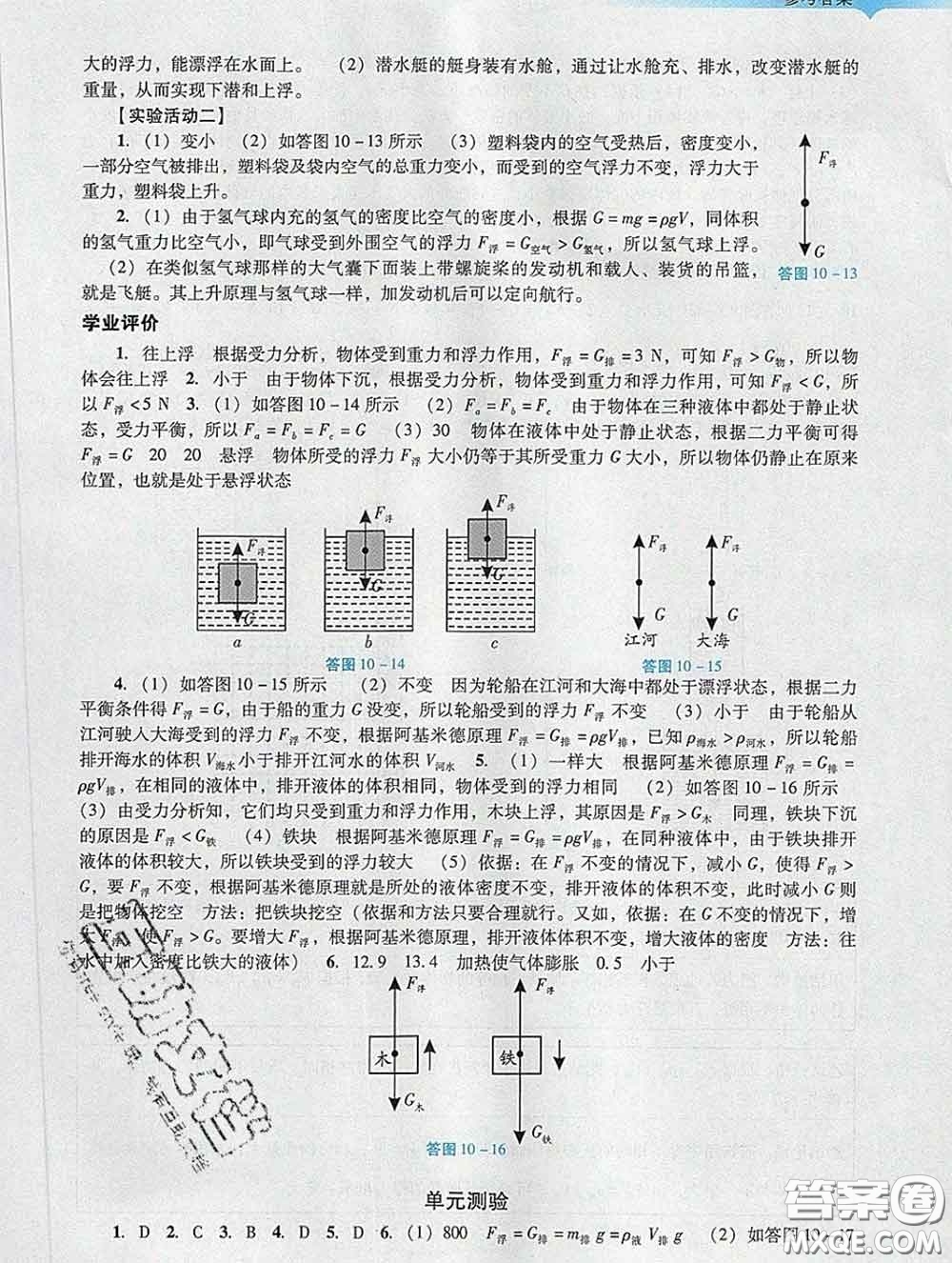 2020新版陽(yáng)光學(xué)業(yè)評(píng)價(jià)八年級(jí)物理下冊(cè)人教版參考答案