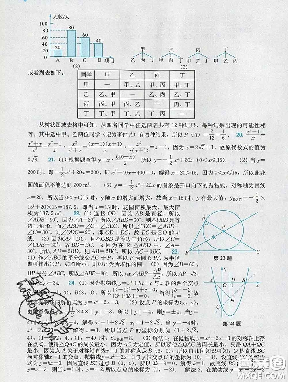 2020新版陽光學業(yè)評價九年級數(shù)學下冊人教版參考答案