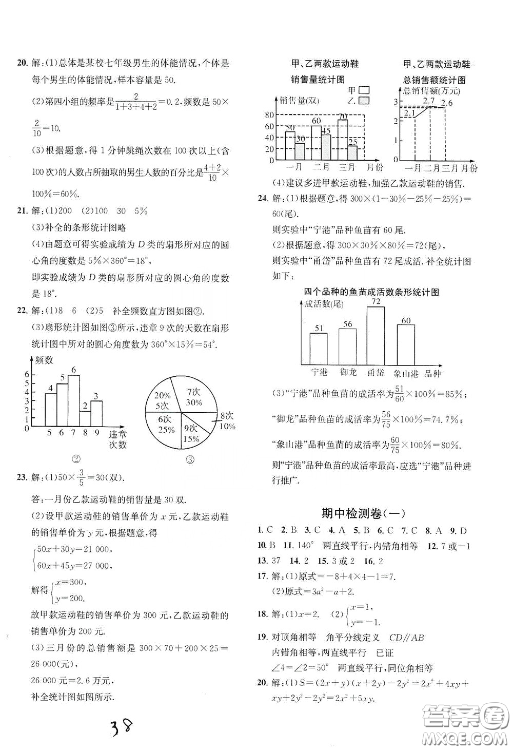 浙江工商大學出版社2020一閱優(yōu)品作業(yè)本數(shù)學A本七年級下冊浙教版答案